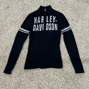 Y2K 2000s Mcbling Harley Davidson black half zip knit with silver glitter logo